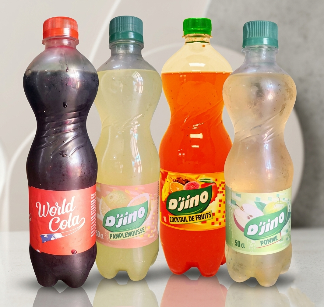 Djino bouteille plastique 33cl (Pomme, Cocktail, Pamplemousse)